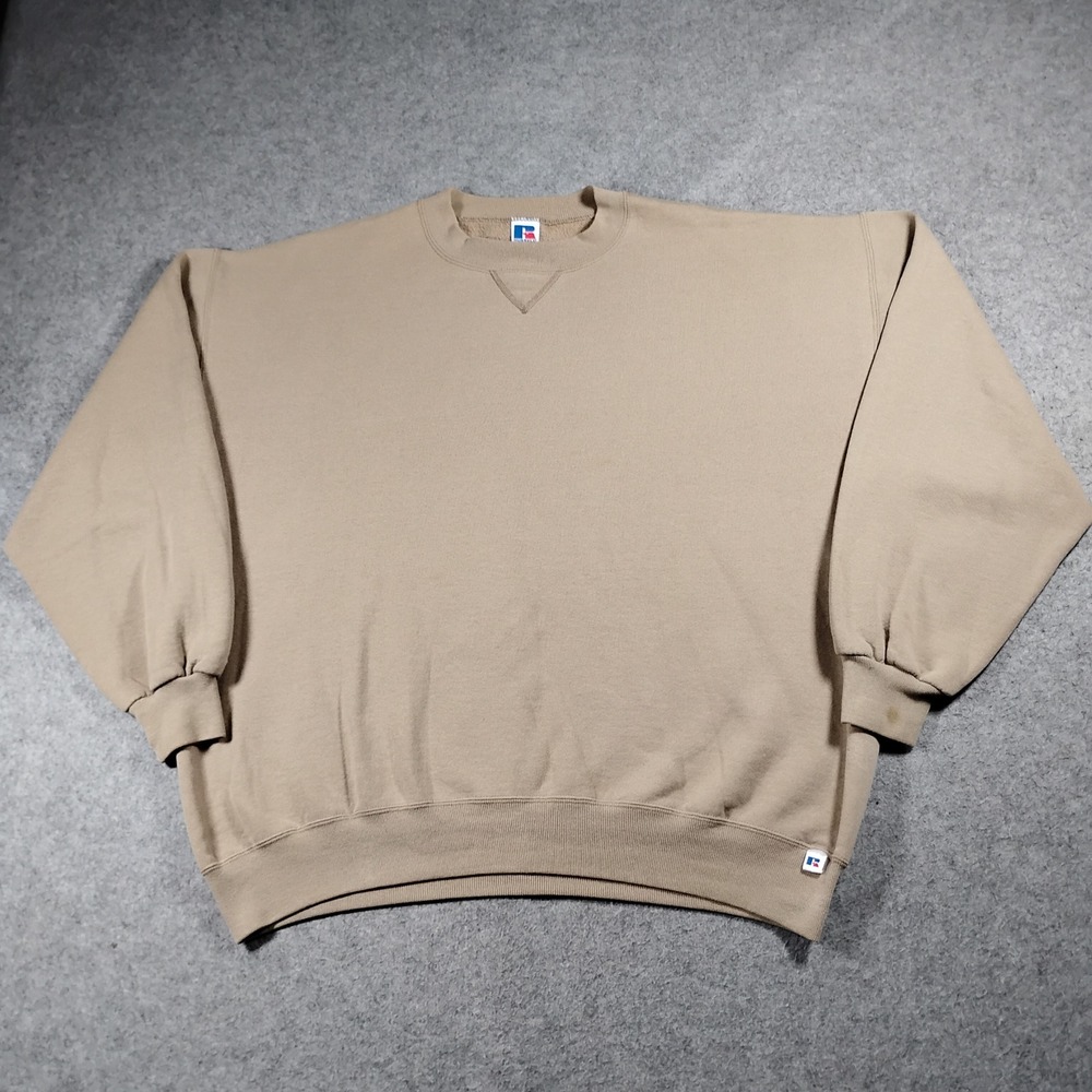 Vintage Russell Athletic Crewneck Sweatshirt Men XXL Tan Beige Blank